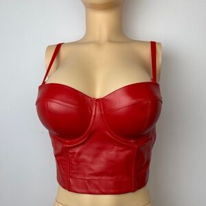 The SANG Red Faux Leather Bustier Top Sz M